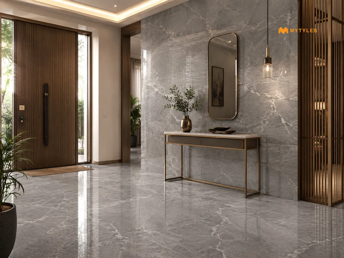 Marble-Look Tiles for an Entryway